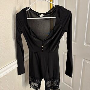 Black Long Sleeve Lace Romper